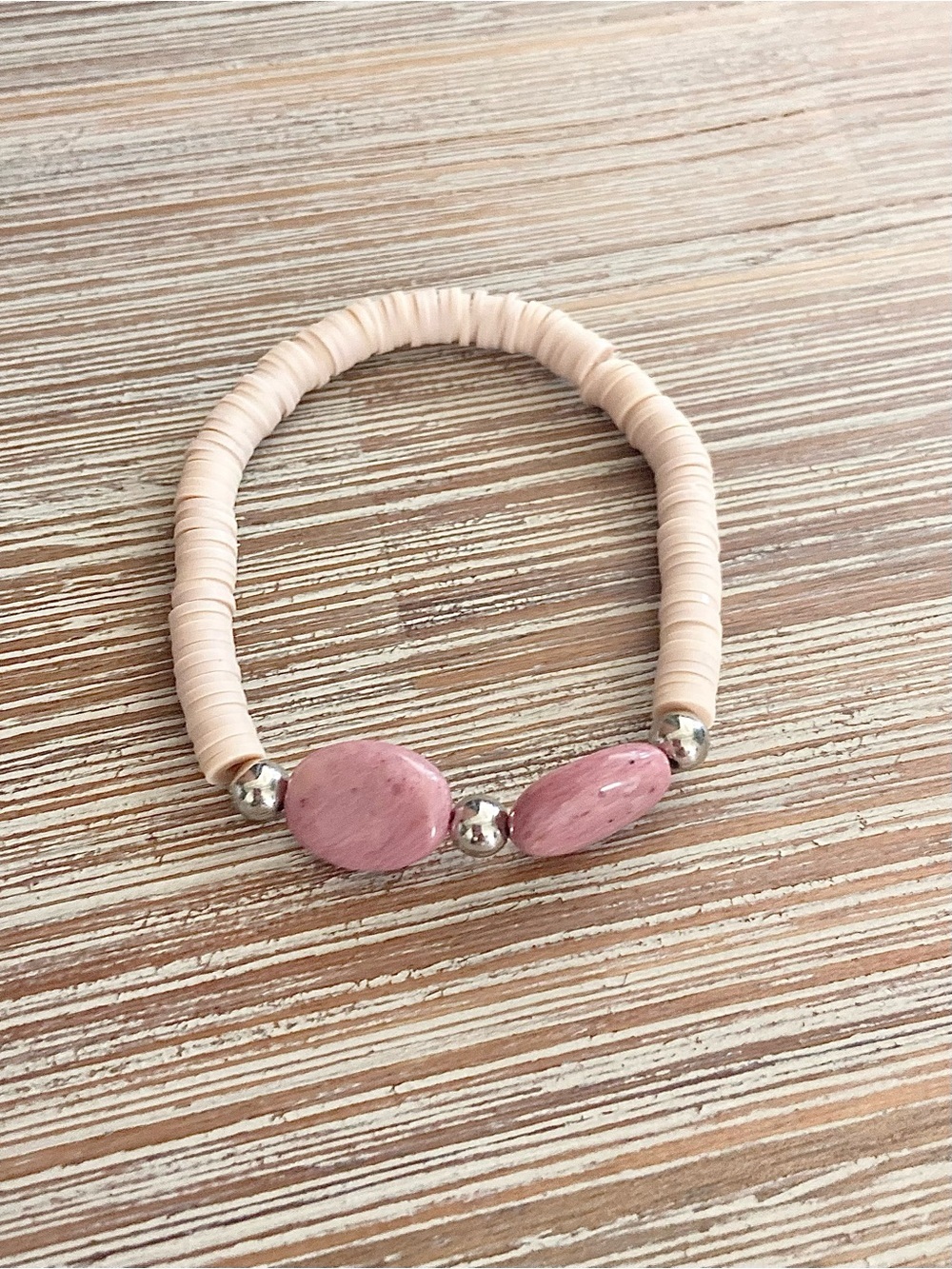 Blush Rhodonite Heishi Stretch Bracelet - Picture 5 of 5